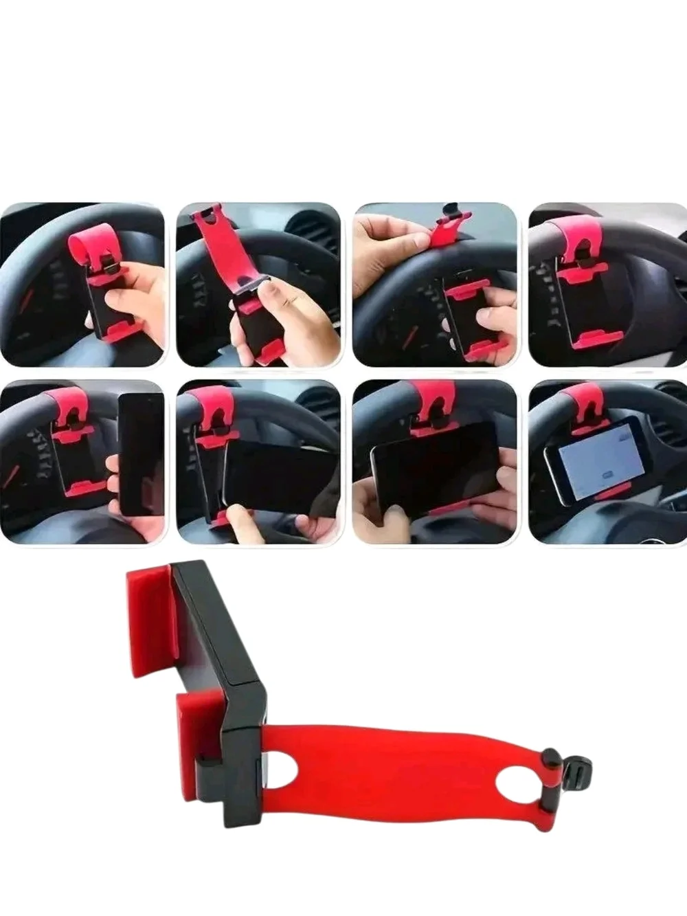 Universal Red & Black Steering Wheel Phone Mount Holder